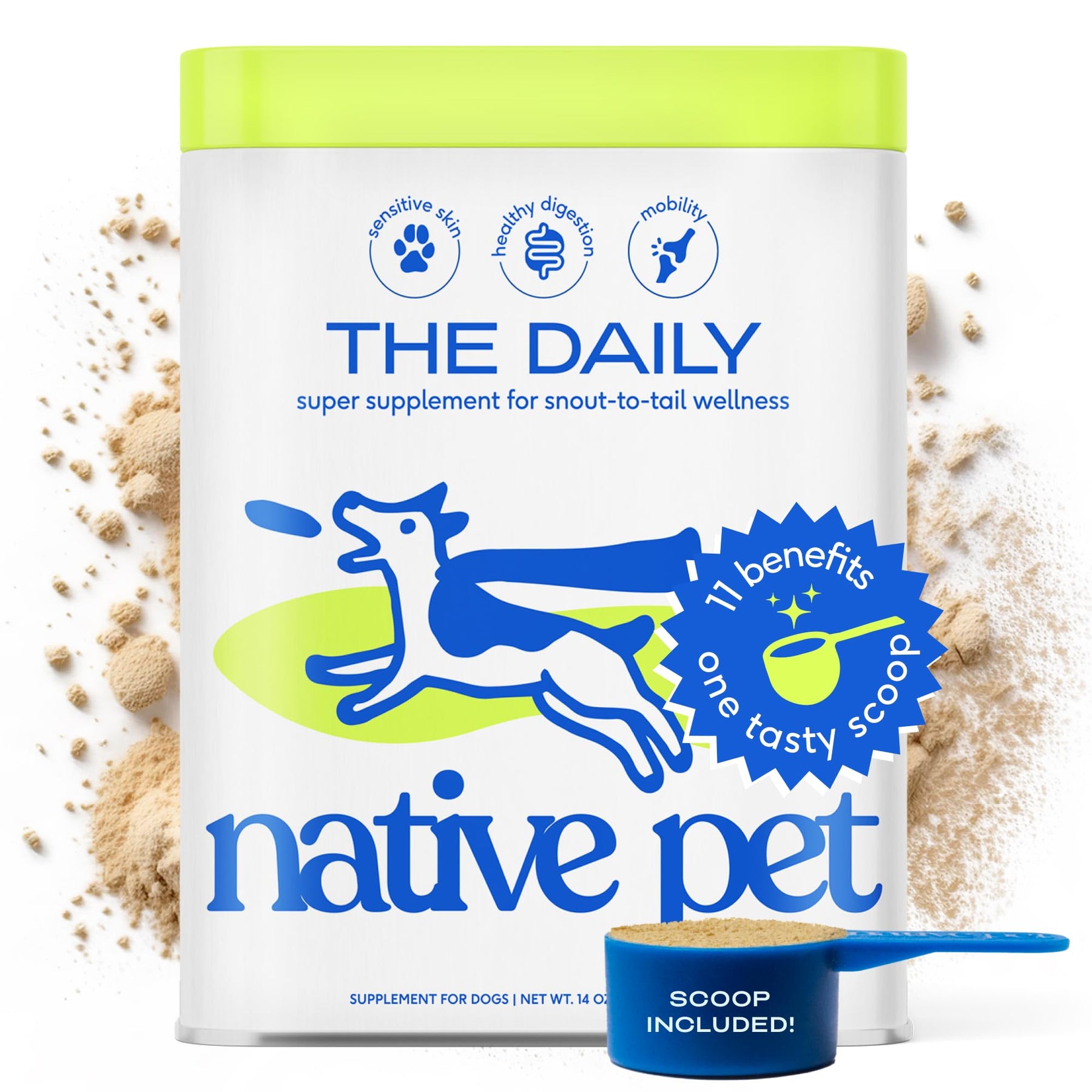 Dog Vitamins Multivitamins and Supplements - 11 in 1 Multivitamin for Dogs with 21 Dog Supplements & Vitamins – Nutritious Dog Food Toppers - Dog Multivitamin Powder - Native Pet The Daily - 60 Scoops