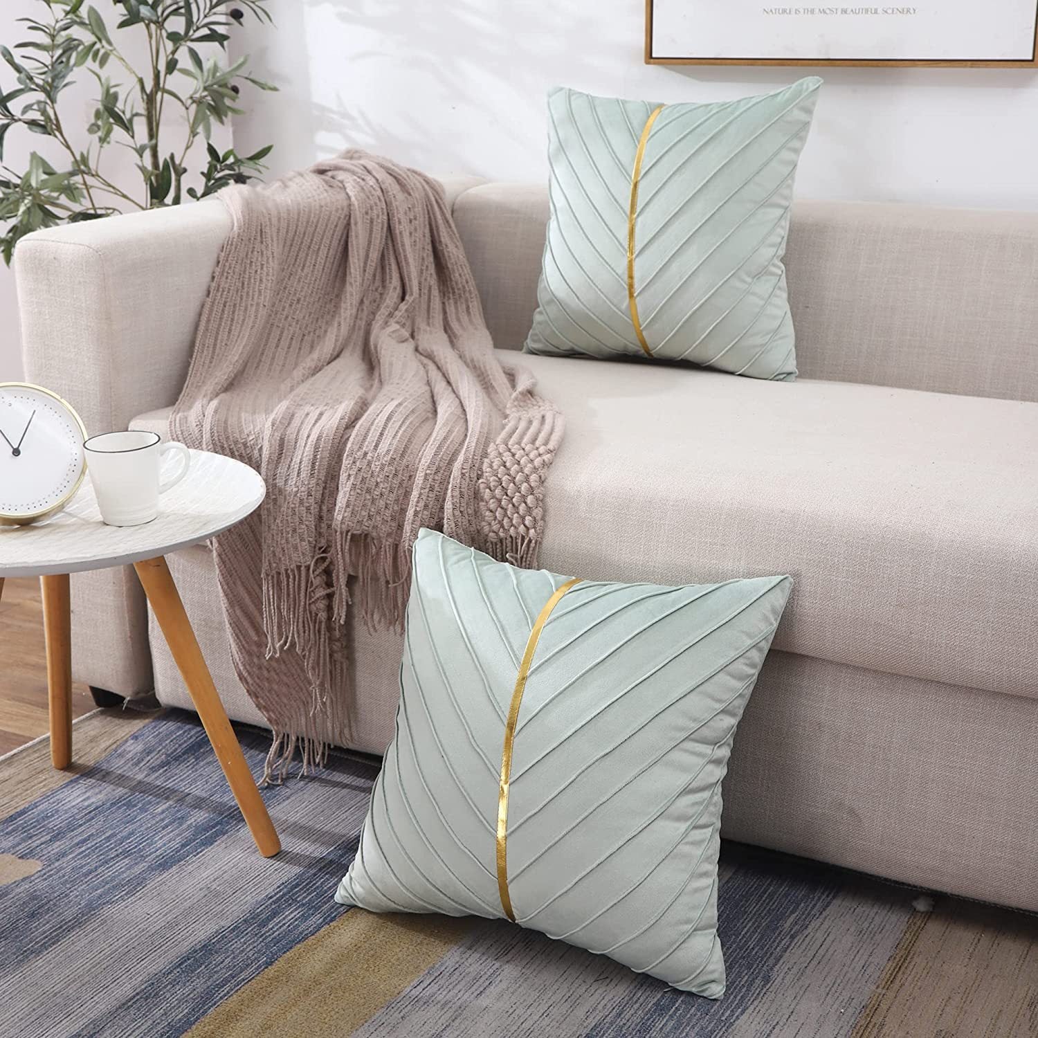 Decorative Gold Leather Throw Pillow Covers 18x18 (Set of 2)