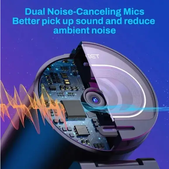 Silver and black wireless earbud with a sleek, circular design featuring visible internal circuitry.