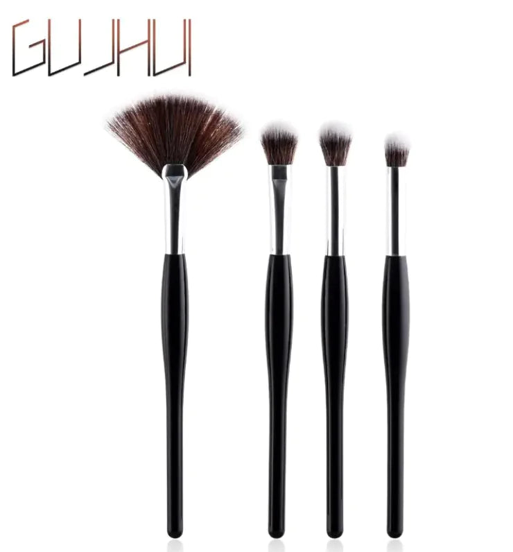 8-Piece Makeup Brush Set with Black Handle and Silver Tubes - Joomcy