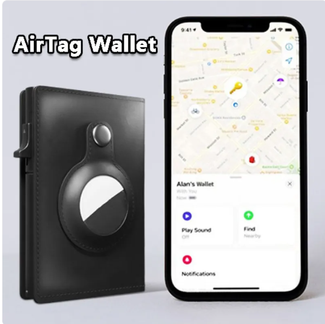 Slim RFID Wallet – Leather Anti-Theft Card Holder for AirTag