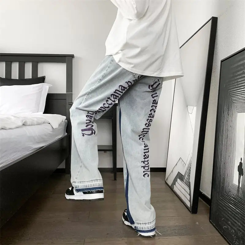 Men’s Denim Loose-Fitting Straight-Leg Wide-Leg Pants