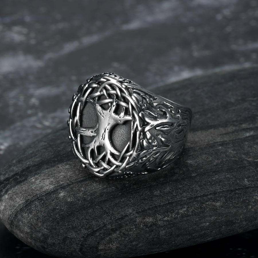 Lucky Tree Titanium Steel Men's Ring - European & American Style