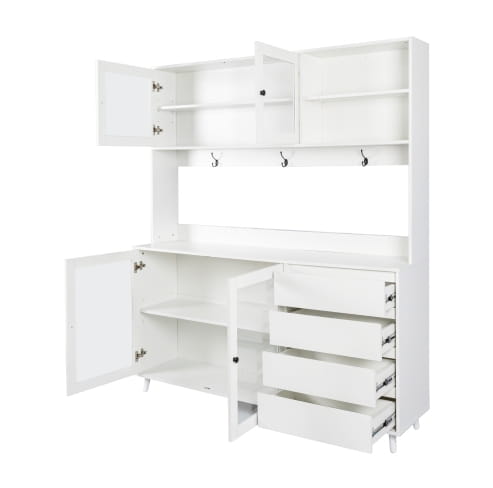 63W Large Kitchen Hutch Cabinet Freestanding Pantry Cabinets Storage Kitchen Cupboard With 4 Doors 4 Drawers &
