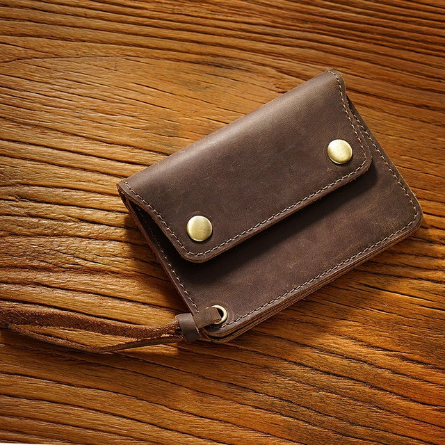 Vintage Cowhide Zipper Coin Purse Men's Leather Wallet