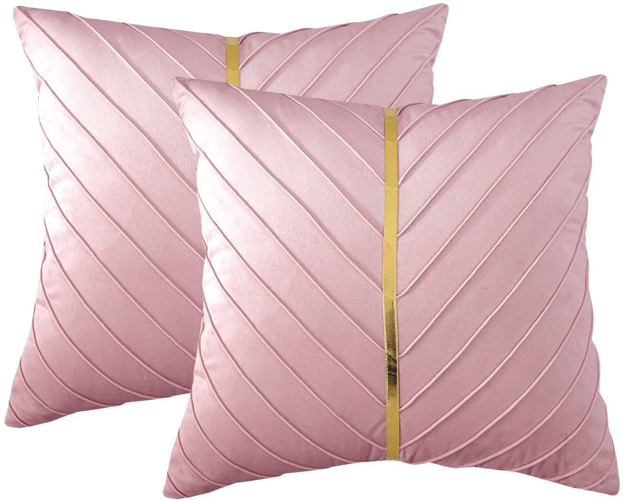 Decorative Gold Leather Throw Pillow Covers 18x18 (Set of 2)