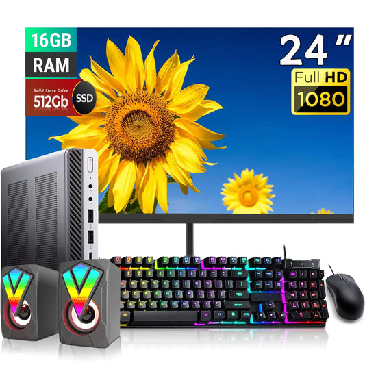 HP Elitedesk 800 G3 Mini PC Desktop Computer with 24" FHD Monitor RGB Speaker Core i7-6700 3.4GHz 16GB RAM 512GB SSD Keyboard Mouse DP Cable Win 10 Pro (Renewed) - Joomcy