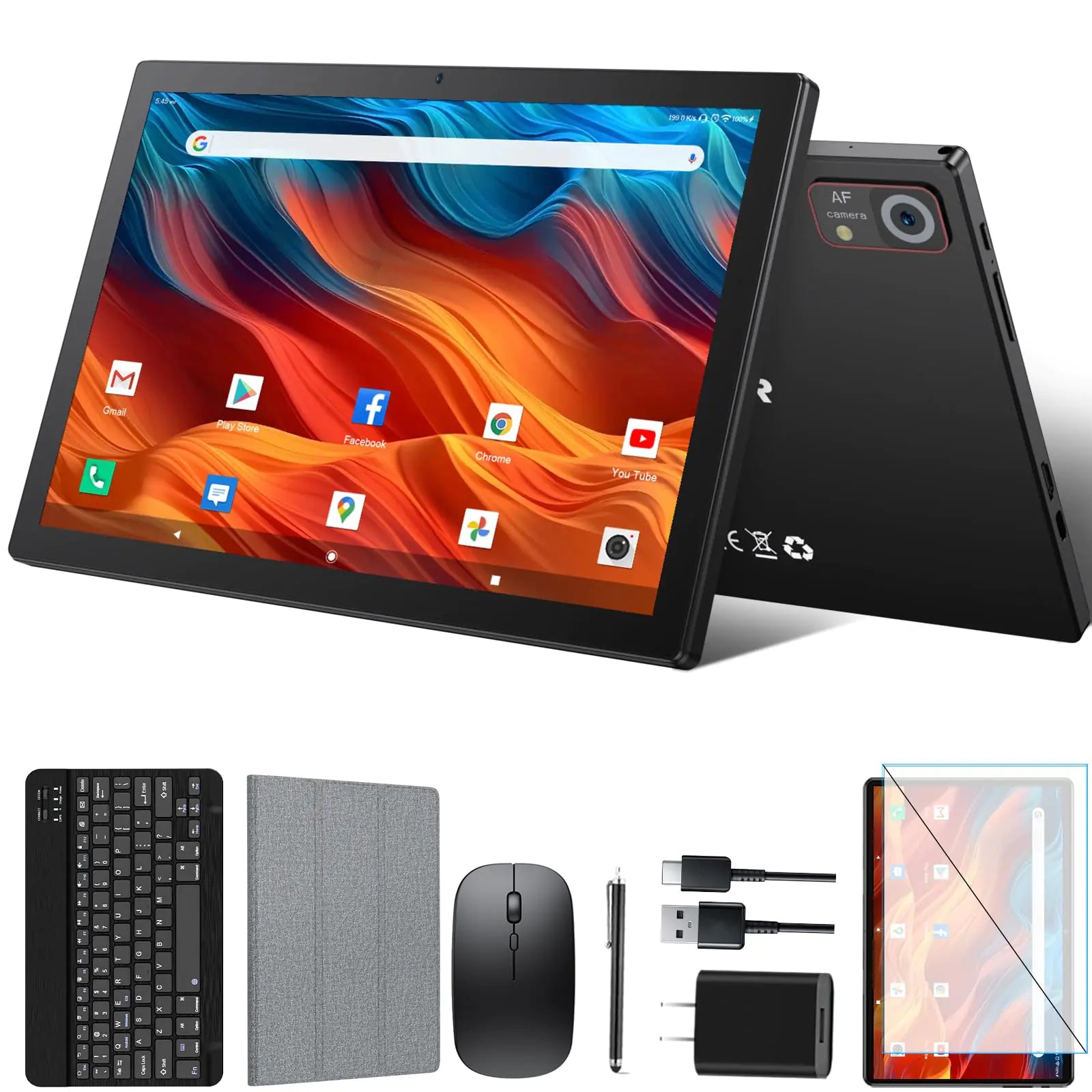 Android 14 Tablet 10.1 inch 128GB Storage 8GB(4+4) RAM Octa-Core 5G WiFi Tablet 7000mAh Battery BT 5.0 GPS 13MP+8MP Camera GMS Certified 1TB Expandable Tablet with Keyboard/Mouse/Case Kit