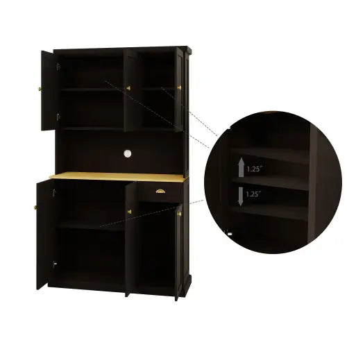 Kitchen Pantry Storage Cupboard With Microwave Countertop Freestanding Cabinet With Adjustable Shelves 6 Doors And 1