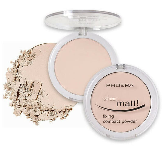 AQUAPURITY - PHOERA Sheer Matte Fixing Powder Makeup Base Fixer Setting Powder Foundation Fixing Compact Pressed Powder Long Lasting Make Up Fixer Skin Vitamin E Beauty Blender (201 Translucent)