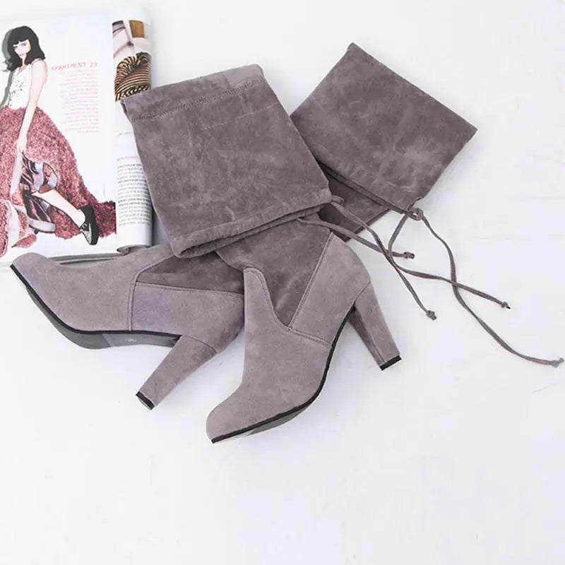 Pointed Toe Women's Knee-High Chunky Heel Boots