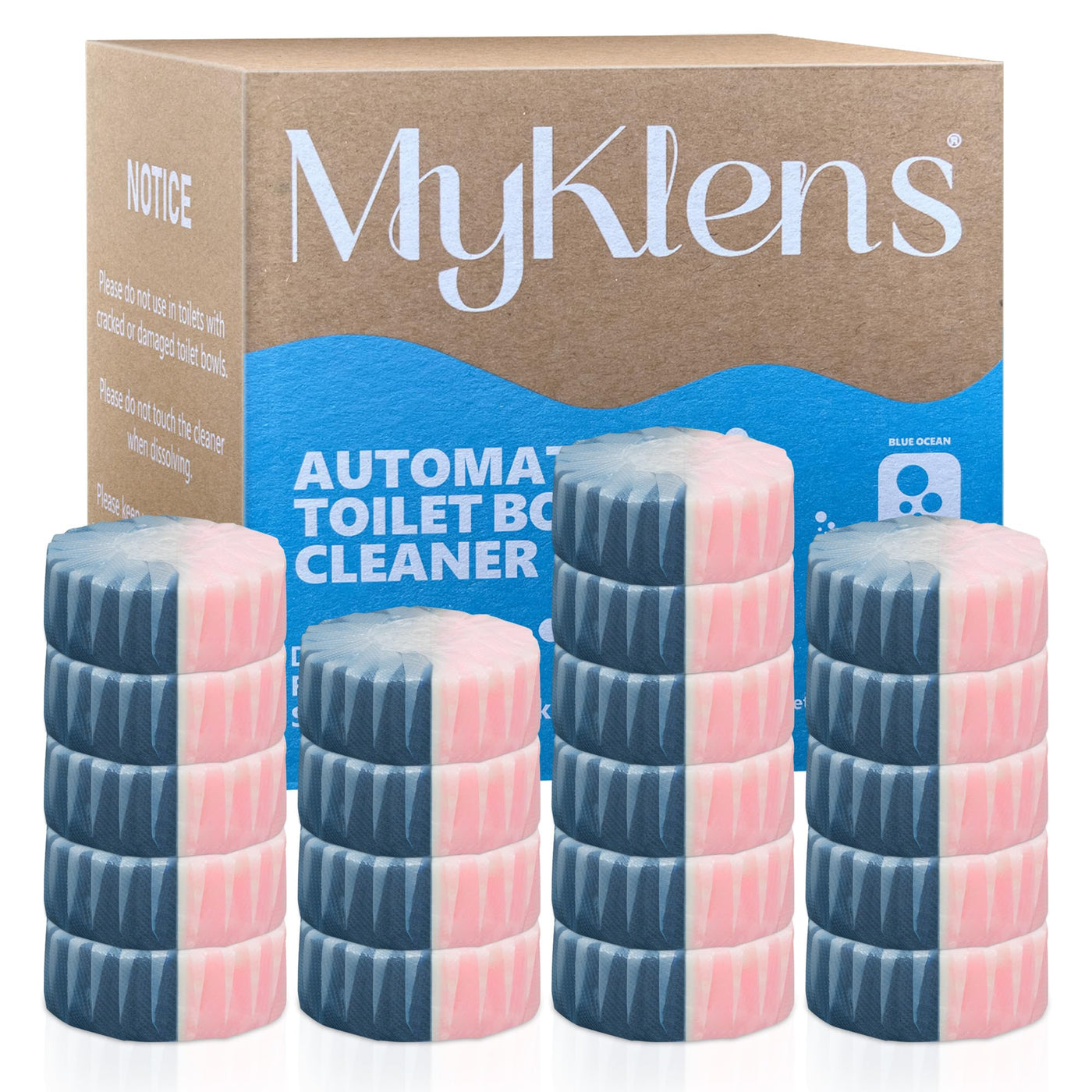 MyKlens Toilet Bowl Cleaner Tablets Automatic Toilet Bowl Cleaners Long-Lasting Toilet Tabs Drop in Tank for Deodorizing & Descaling Blue & Pink 20 Packs