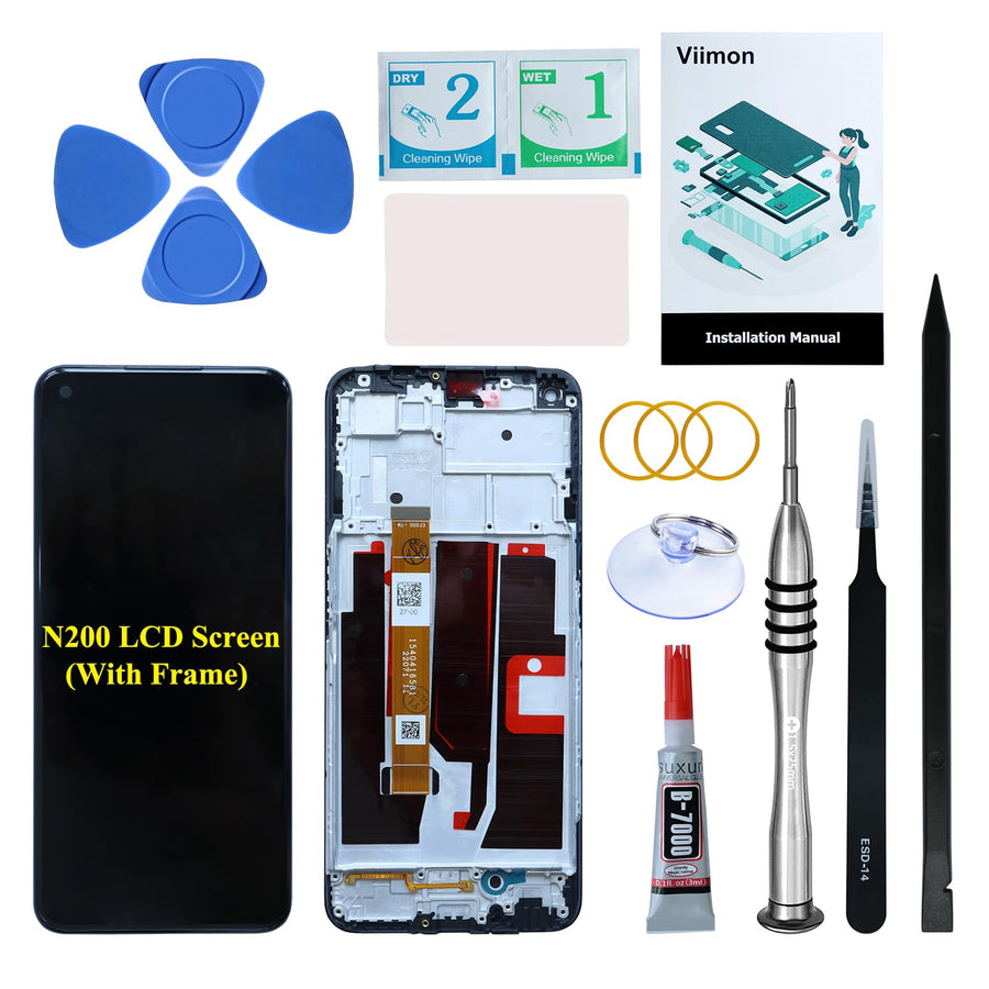 Viimon for OnePlus Nord N200 5G OEM LCD Screen with Frame Replacement Kits Compatible with Nord N200 5G DE2117 DE2118 LCD Touch Screen Digitizer Assembly with Repair Tools and Installation Manual