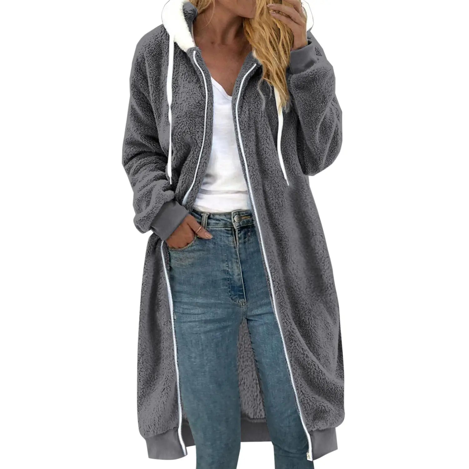 Women’s Double-sided Plush Fur Hooded Mid-length Coat