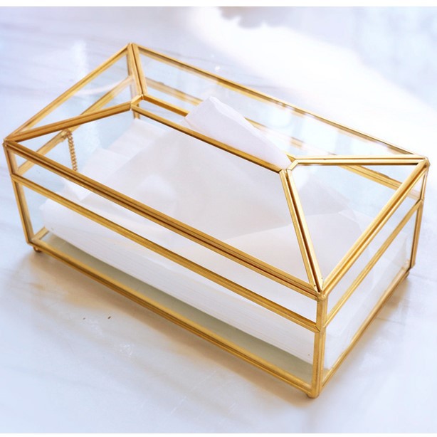 Brass Glass Tissue Box - Elegant Minimalist Design