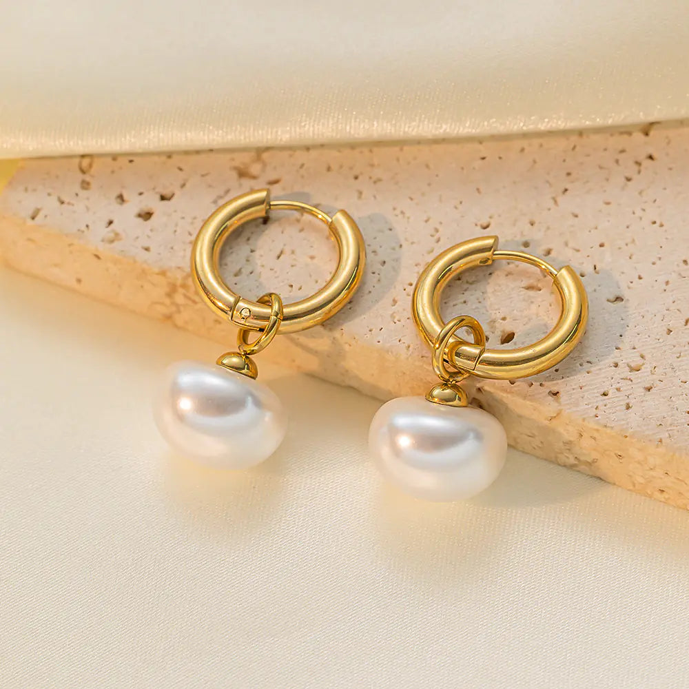Elegant Minimalist Titanium Steel Pearl Earrings