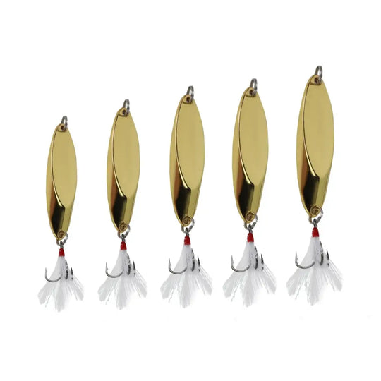 5pcs Fishing Lures Fishing Spoons Hard Metal Spinner Baits Reflective Spoons Bait with Treble Hooks Fishing Tackle for Salmon Trout Bass Catfish Perch
