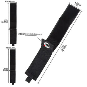 Black nylon strap with a metal grommet and adjustable buckle.