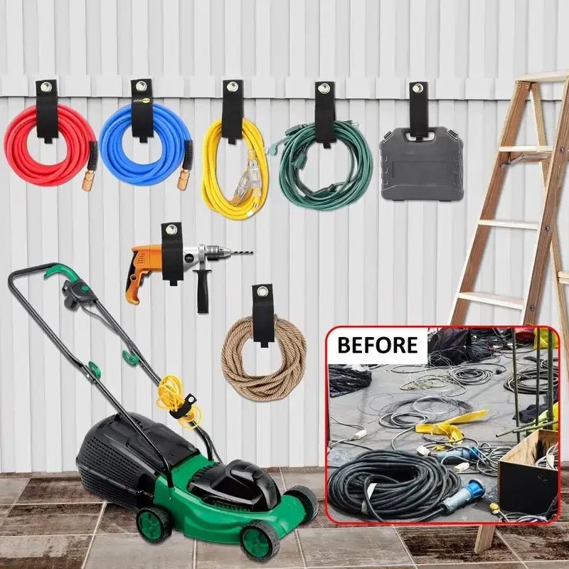 Green and black electric lawn mower with a yellow cord wrapped around its handle