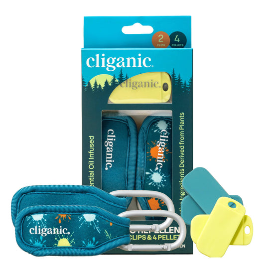 Cliganic Mosquito Repellent Pack (2 Clips + 4 Refill Pellets) - Natural DEET-Free Essential Oil Infused
