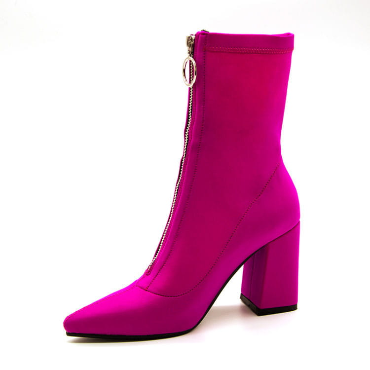 Breathable High Heel Chunky Pointed Toe Boots