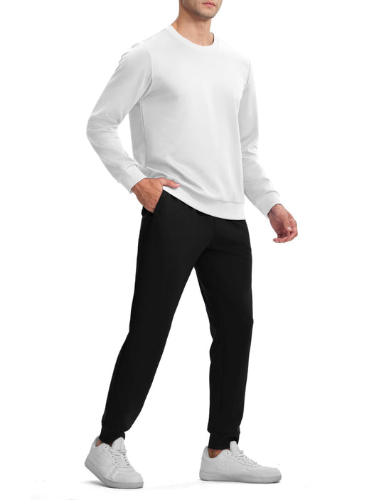 TBMPOY Mens Sweatsuits 2 Piece Set Tracksuits Jogging Outfits Long Sleeve Tops Jogger Pants Sweat Track Suits Casual Athletic White XL