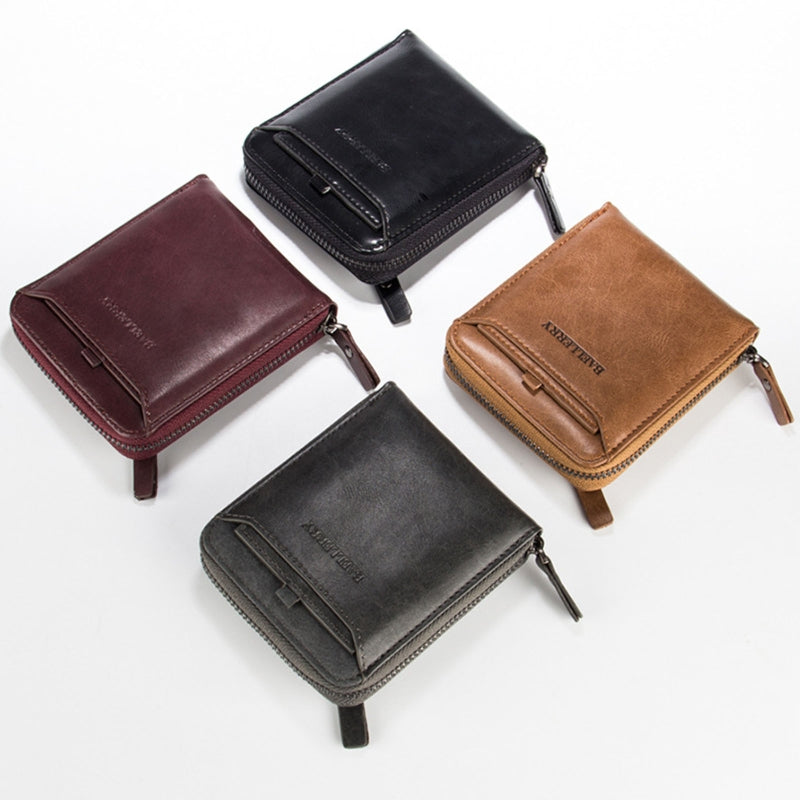 Retro Men's Zipper Wallet - PU Leather Coin Purse