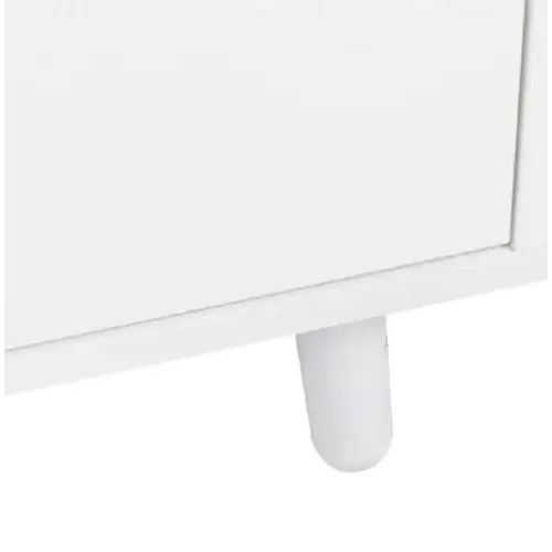 White minimalist cabinet leg with rounded, tapered design.