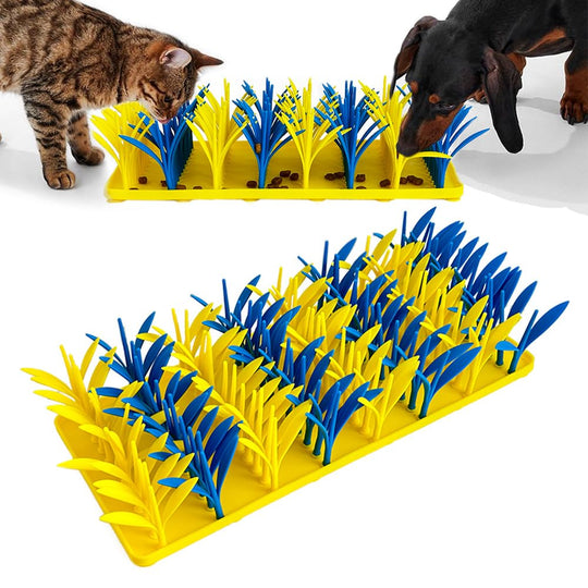 VirgoCCY Silicone Grass Mat for Cats & Dogs Snuffle Mat for Dogs Cats Slow Feeder Dog Bowl Interactive Sniff Foraging Mats for Dog Cat Pet Nosework Training Foraging Pad- Blue & Yellow2