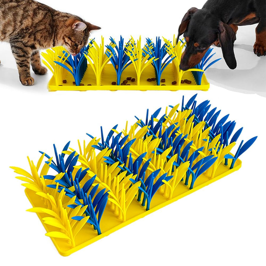 VirgoCCY Silicone Grass Mat for Cats & Dogs Snuffle Mat for Dogs Cats Slow Feeder Dog Bowl Interactive Sniff Foraging Mats for Dog Cat Pet Nosework Training Foraging Pad- Blue & Yellow2