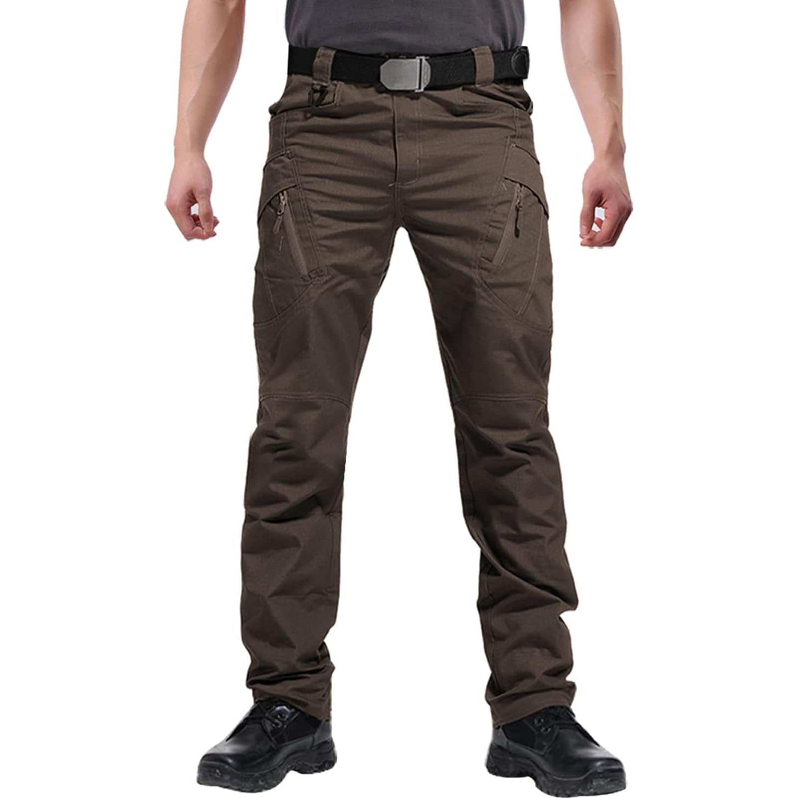 Hiwise Mens Ripstop Tactical Pants Water Resistant Stretch Cargo Pants Lightweight EDC Hiking Work Pants (Dark Brown 40WX30L)