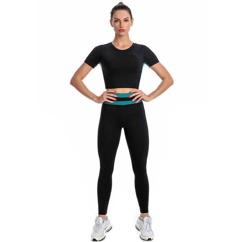 Women's Short-Sleeved Yoga Suit with Chest Pad