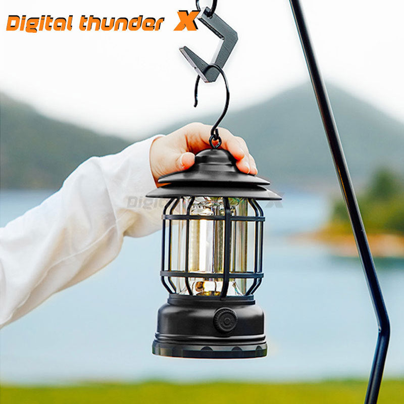 Portable LED Retro Camping Lantern with Flame Effect
