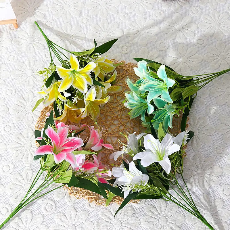 Lifelike Artificial Lily Flower Bouquet for Decoration