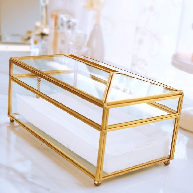 Brass Glass Tissue Box - Elegant Minimalist Design