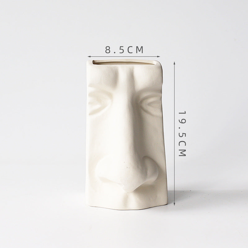 Abstract Face Vase with Flower Insert - Ceramic Decor