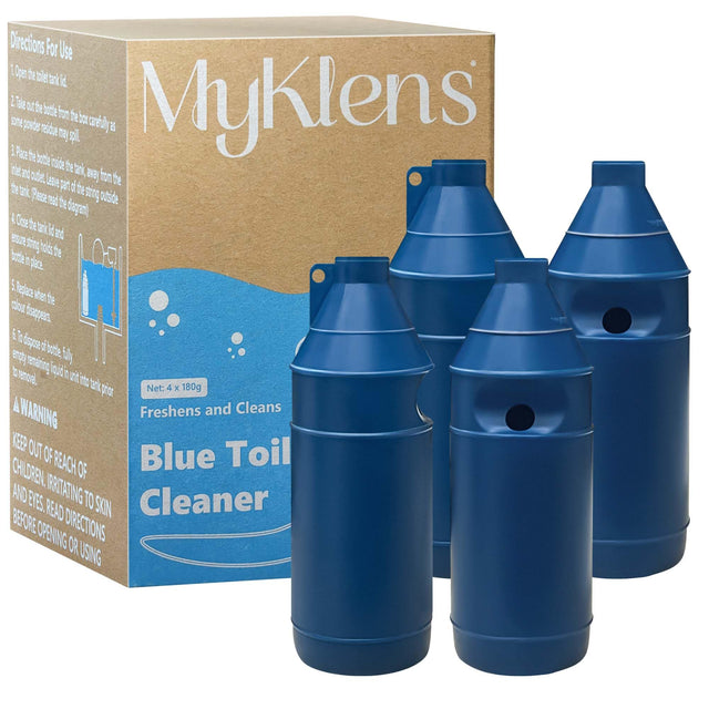 MyKlens Toilet Bowl Cleaners Bottle Automatic Toilet Bowl Cleaner Tablets in Bottle Easy to Use Long-Lasting Effect Toilet Cleaners Drop in Tank Blue 4 Bottles