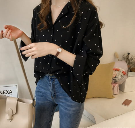 New Women’s Polka Dot Chiffon Long Sleeve Shirt