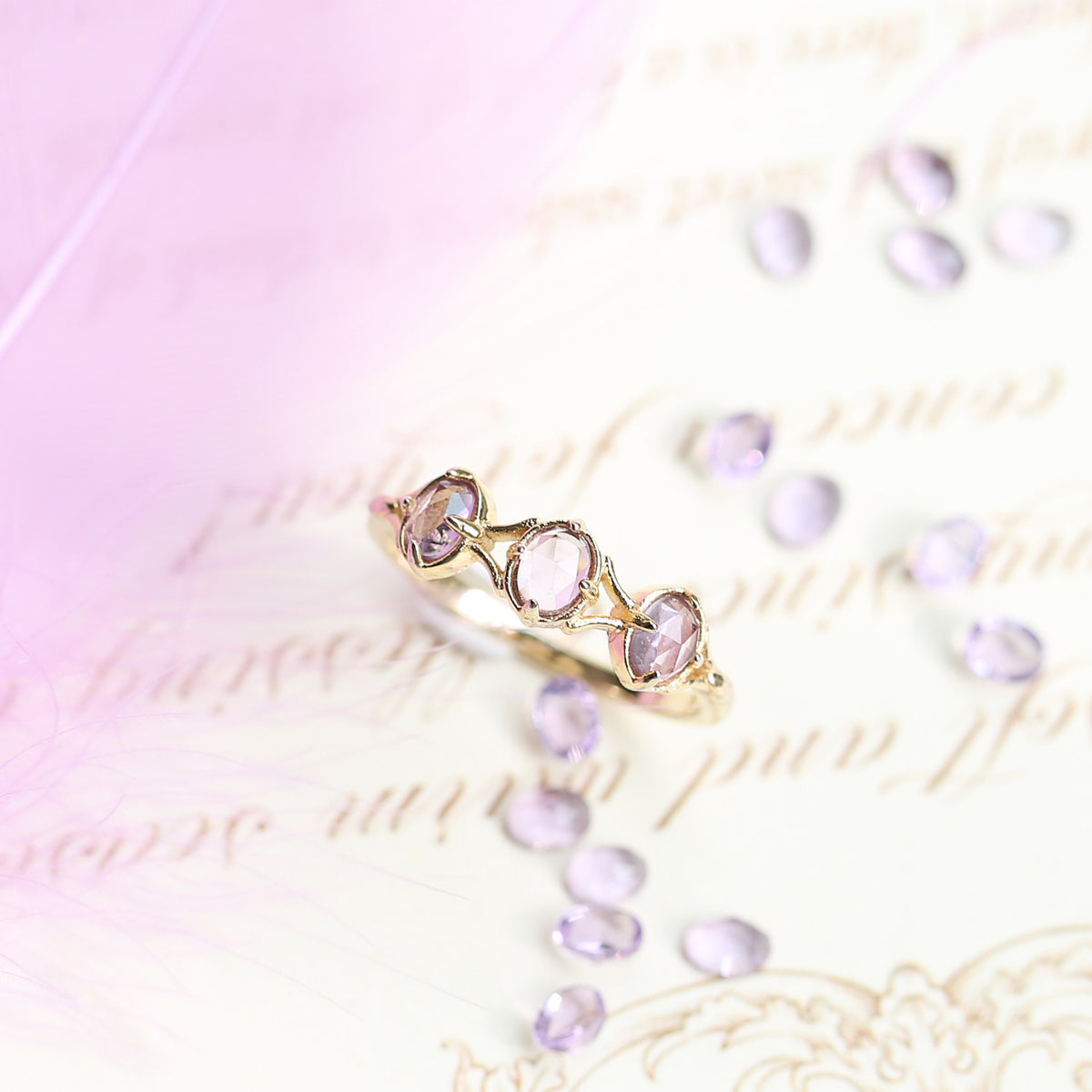 Japanese Style Lavender Amethyst Rose Gold Ring