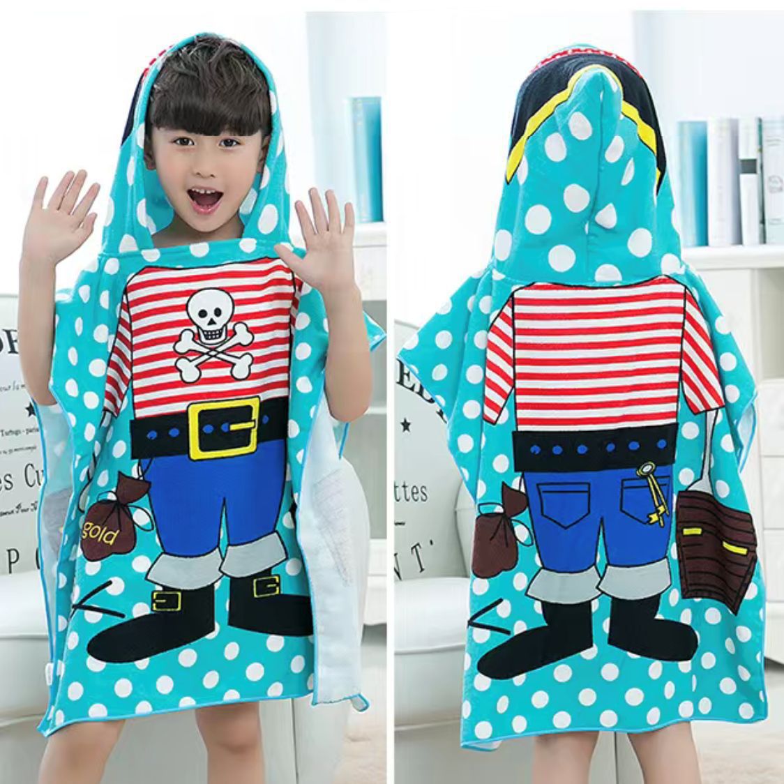 Children's Hooded Bathrobe with Soft, Absorbent Towel