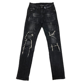 Men's Distressed Slim-Fit Washable Denim Jeans