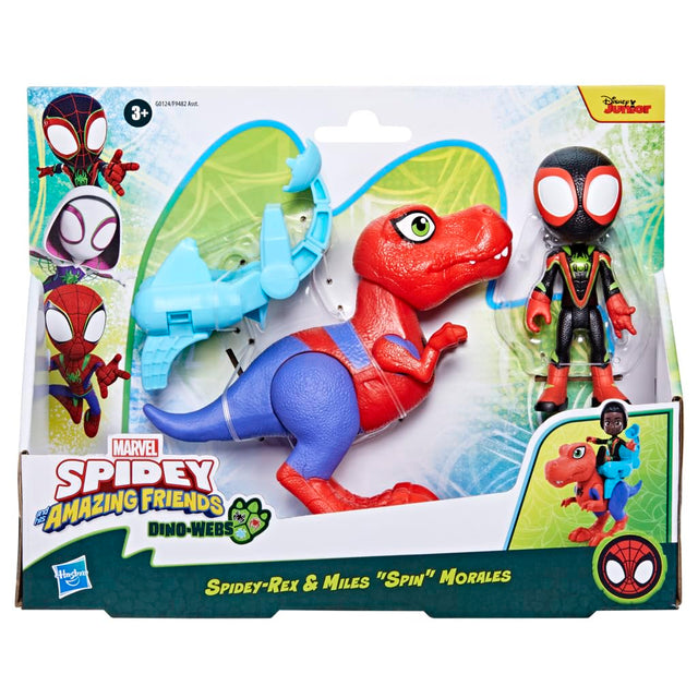 Marvel Spidey and His Amazing Friends Dino-Webs Spidey-Rex & Miles “Spin” Morales 4-inch-Scale (10cm) Spider-Man Action Figure Set Toys for Kids