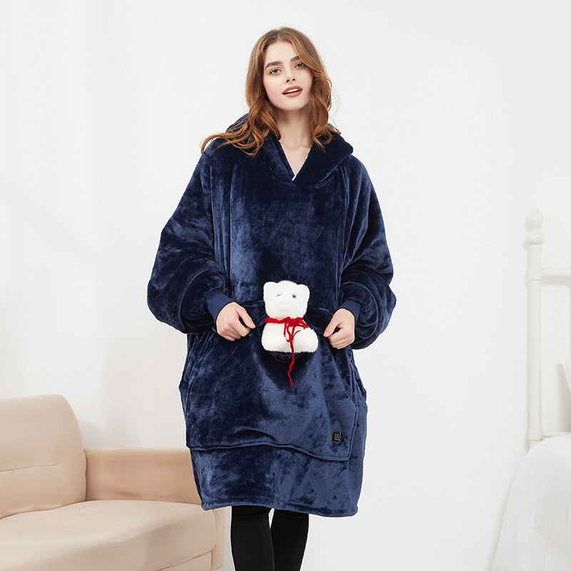 USB Heated Hoodie Blanket - Plush Double Layer Sweatshirt