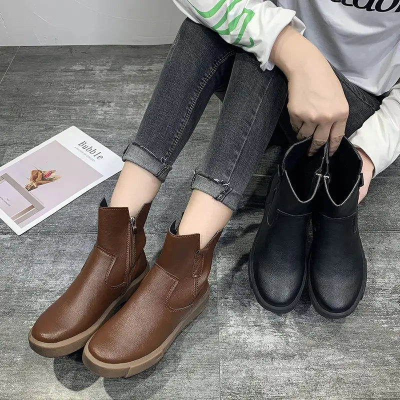 Women’s Round Toe Mid-Heel Thick Martin Boots