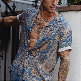 Men's Hawaiian Casual Beach Print Short Sleeve Shirt