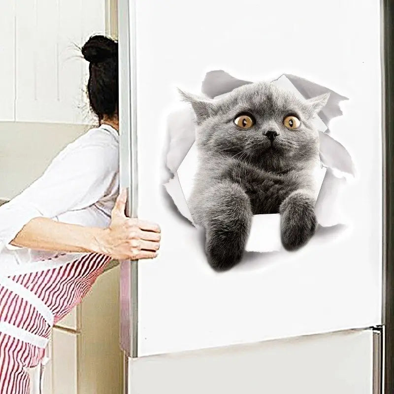 3D Hole View Cat Wall Sticker for Kids Room Decoration