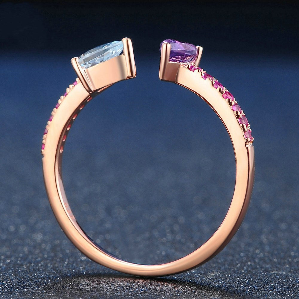 Rose Gold Ring with Amethyst and Silver Gemstone Jewelry