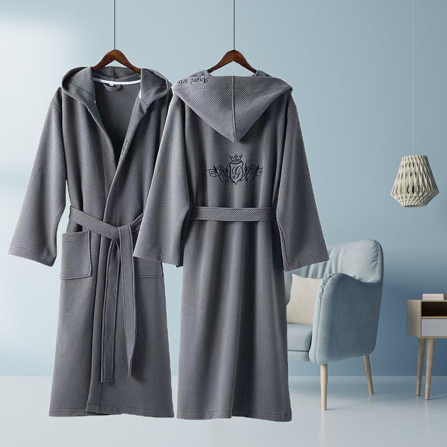 Cotton Bathrobe for Couples - Light Gray Hotel Style
