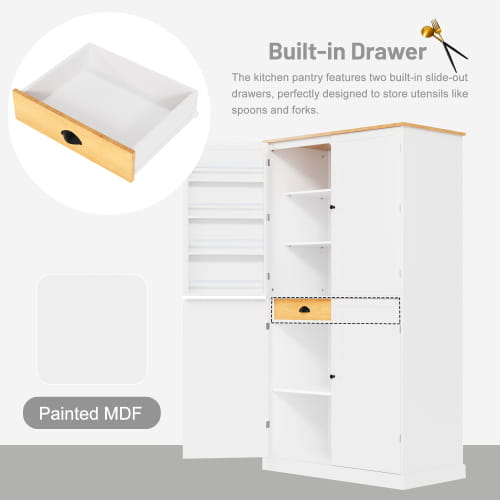 40.2x20x71.3 Inches Tall Freestanding Kitchen Pantry Large Cabinet Storage Cabinet Unavailable Platforms- Welfel