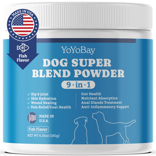 Supplements for Dogs Dog Supplements Super Blend Powder 9 in 1 Vitamins for Dog with Iceland Fish Powder Support Gut Health Hip and Joint Multivitamin Support 6.35oz Fish Flavor